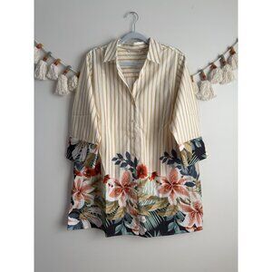 Soft Surroundings Striped Floral Button Down Tunic Top Feminine Peasant NWOT 1x